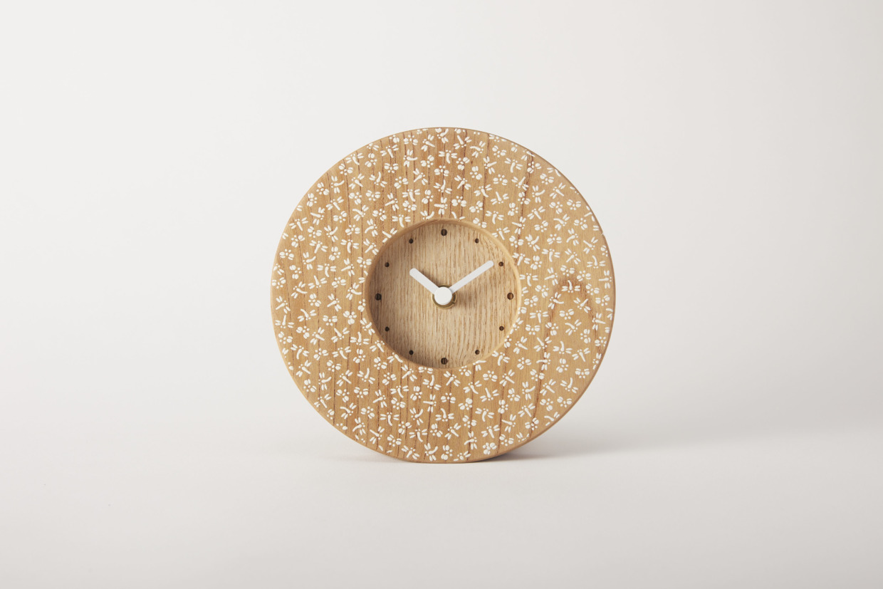 KOMON WOOD CLOCK (KOBANA / Dragonfly and Butterfly)